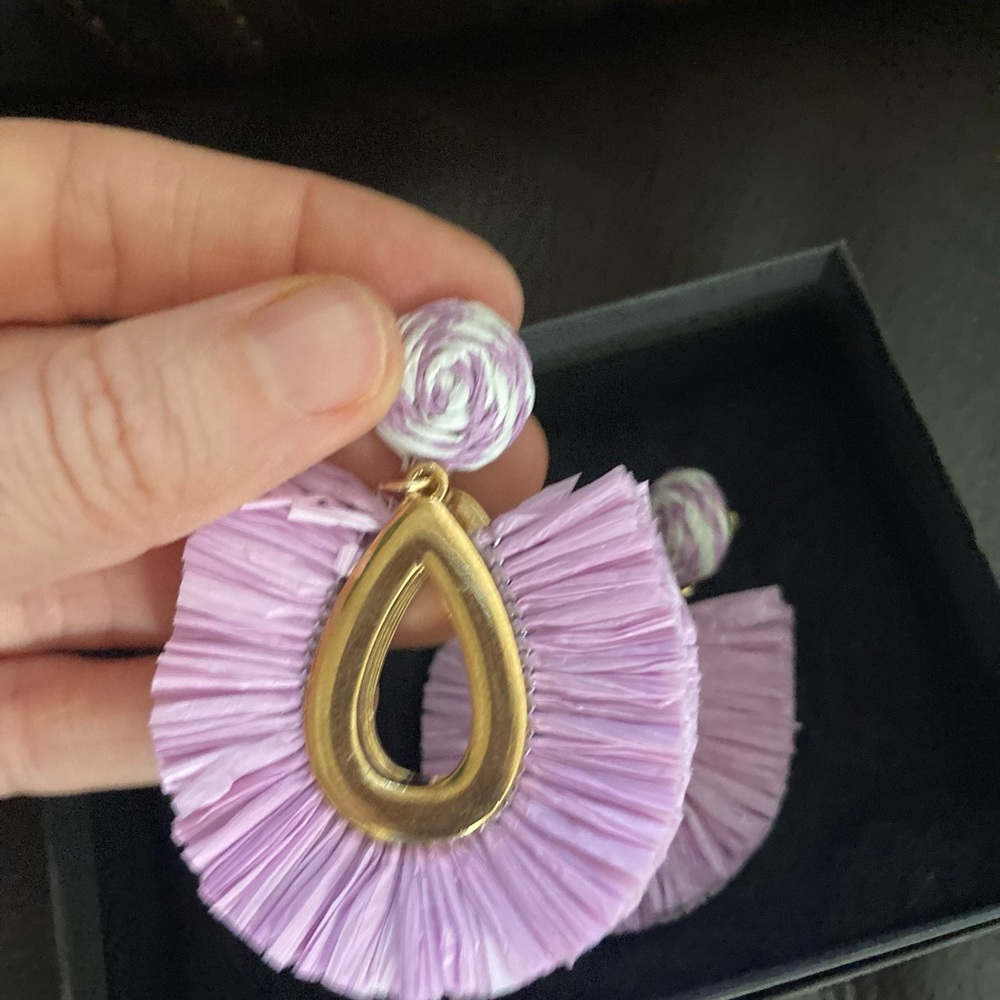 Purple Raffia Statement Earrings - image 2